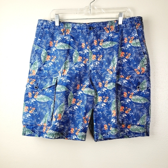 IZOD‎ Saltwater Beachtown Short 100% Cotton Flat Front Tropical Print Men's 36 - Picture 1 of 9